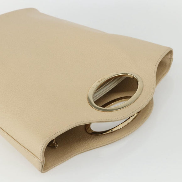 GUCCI Hand Bag Leather Beige Gold 000 1013 0556 Auth 151437