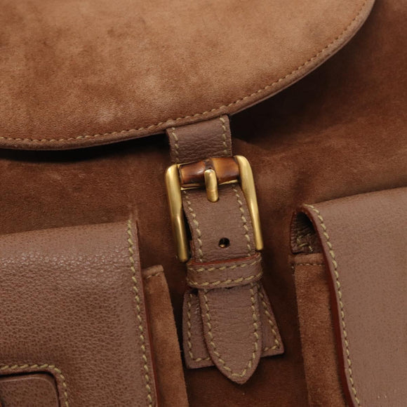 GUCCI Bamboo Backpack Suede Brown Gold 003 2058 0016 Auth 151439