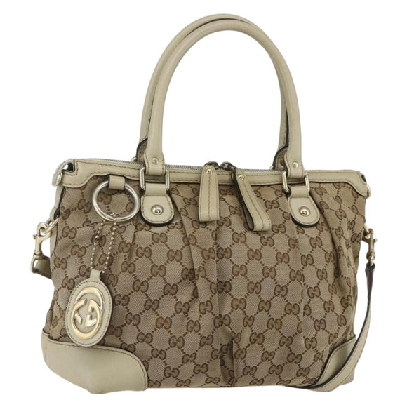 GUCCI GG Canvas Hand Bag 2way Beige Gold 247902 Auth 151442