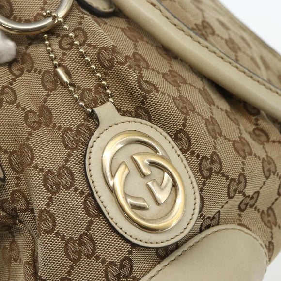 GUCCI GG Canvas Hand Bag 2way Beige Gold 247902 Auth 151442