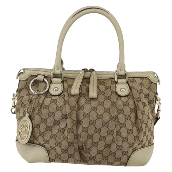 GUCCI GG Canvas Hand Bag 2way Beige Gold 247902 Auth 151442