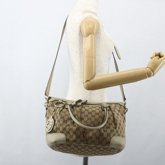 GUCCI GG Canvas Hand Bag 2way Beige Gold 247902 Auth 151442