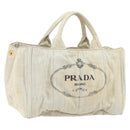PRADA Canapa MM Hand Bag Canvas Gray Gold Auth 151445-1