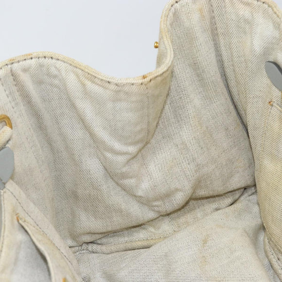 PRADA Canapa MM Hand Bag Canvas Gray Gold Auth 151445