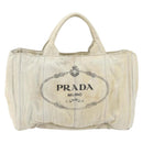 PRADA Canapa MM Hand Bag Canvas Gray Gold Auth 151445-13