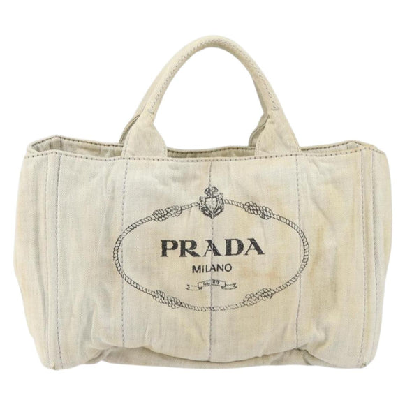 PRADA Canapa MM Hand Bag Canvas Gray Gold Auth 151445