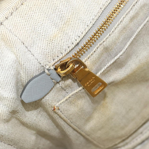 PRADA Canapa MM Hand Bag Canvas Gray Gold Auth 151445
