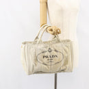 PRADA Canapa MM Hand Bag Canvas Gray Gold Auth 151445-25