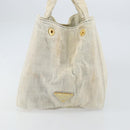 PRADA Canapa MM Hand Bag Canvas Gray Gold Auth 151445-3