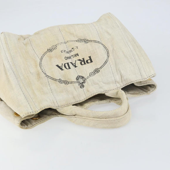 PRADA Canapa MM Hand Bag Canvas Gray Gold Auth 151445