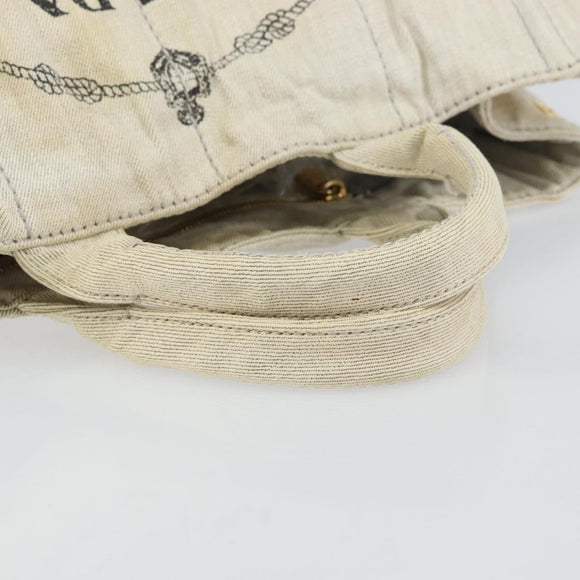 PRADA Canapa MM Hand Bag Canvas Gray Gold Auth 151445