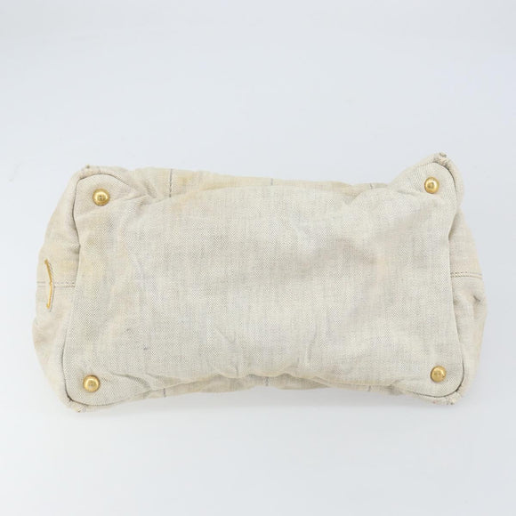 PRADA Canapa MM Hand Bag Canvas Gray Gold Auth 151445