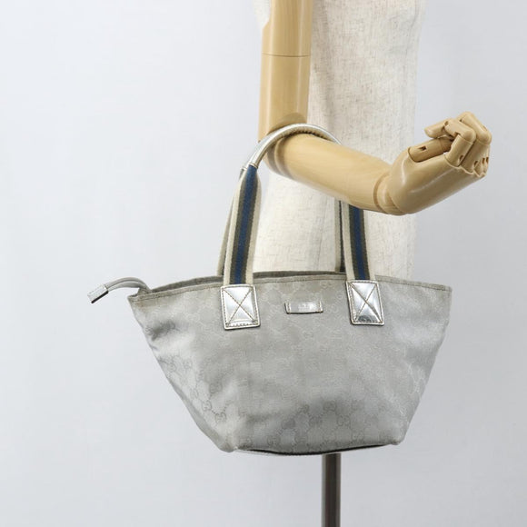 GUCCI GG Canvas Sherry Line Hand Bag Silver 131228 Auth 151449