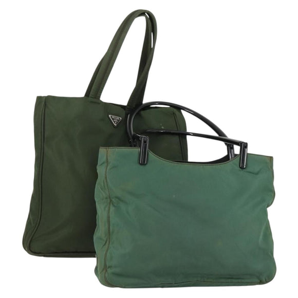 PRADA Tote Bag Nylon 2 Set Khaki Auth 151450