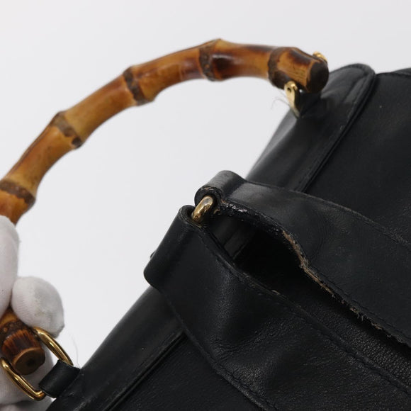 GUCCI Bamboo Backpack Leather Navy Gold 003 2058 0016 Auth 151451