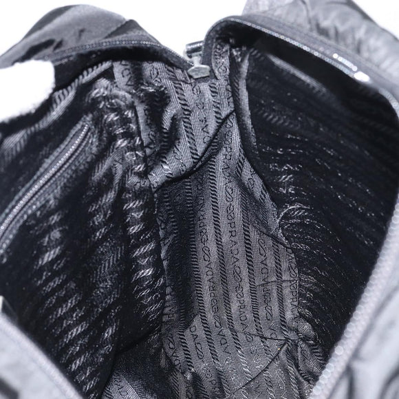 PRADA Shoulder Bag Nylon Black Silver Auth 151452