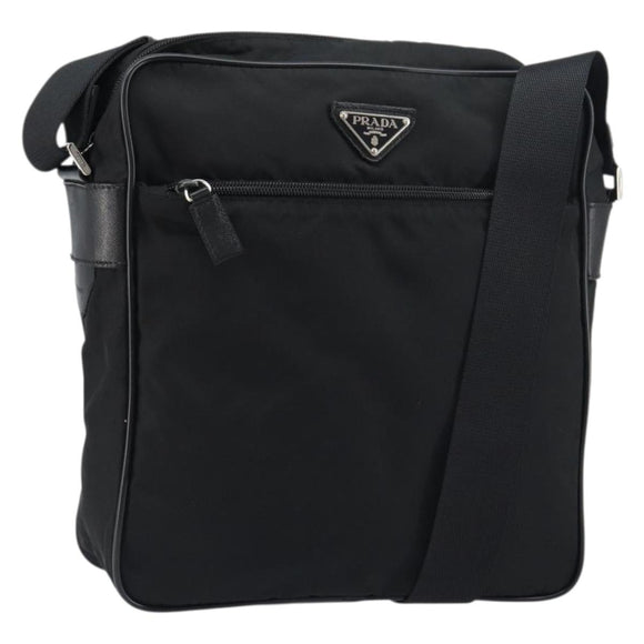 PRADA Shoulder Bag Nylon Black Silver Auth 151452