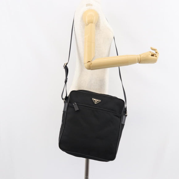 PRADA Shoulder Bag Nylon Black Silver Auth 151452