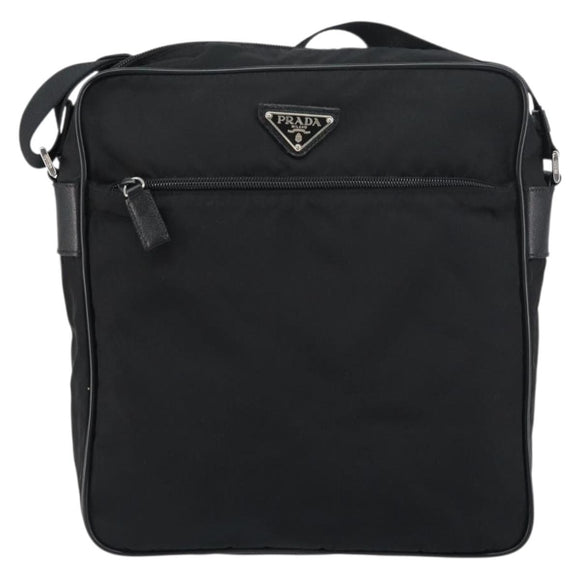 PRADA Shoulder Bag Nylon Black Silver Auth 151452