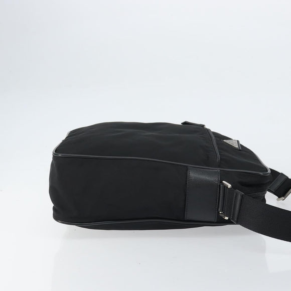 PRADA Shoulder Bag Nylon Black Silver Auth 151452