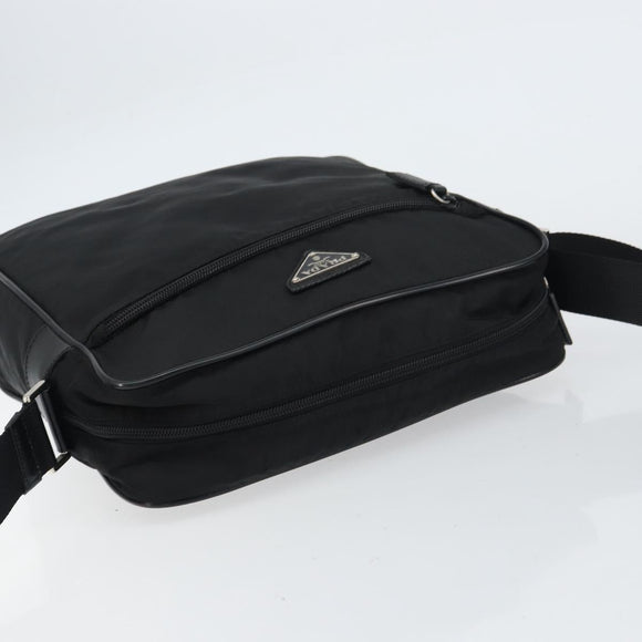 PRADA Shoulder Bag Nylon Black Silver Auth 151452