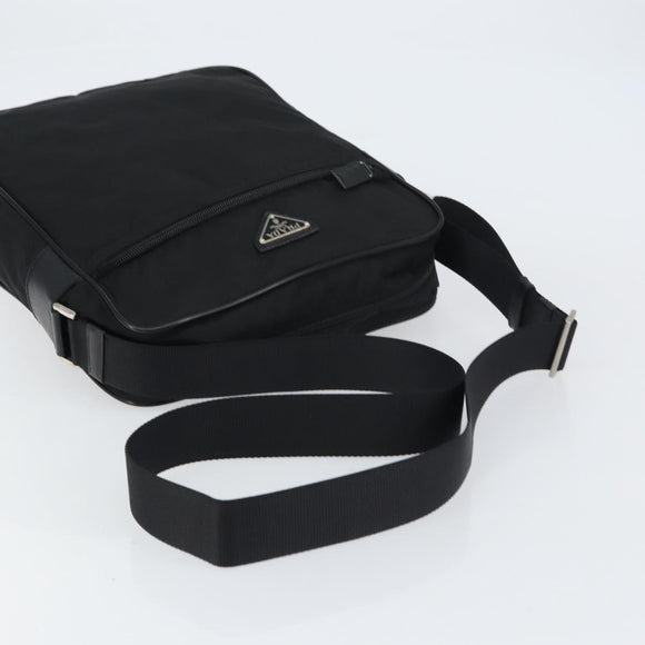 PRADA Shoulder Bag Nylon Black Silver Auth 151452