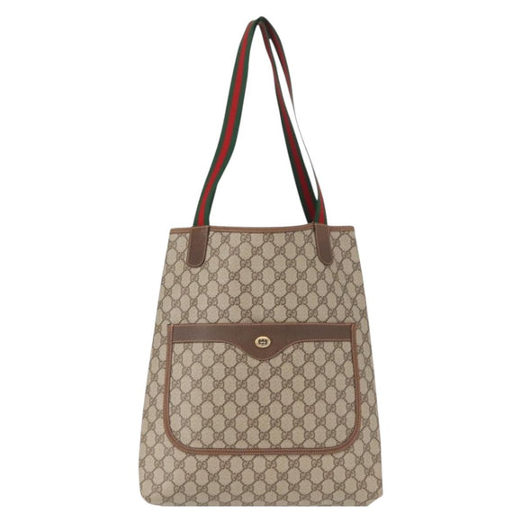 GUCCI GG Supreme Web Sherry Line Tote Bag PVC Beige Gold 89 02 003 Auth 151453