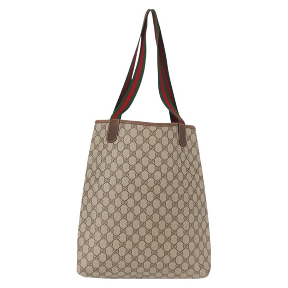 GUCCI GG Supreme Web Sherry Line Tote Bag PVC Beige Gold 89 02 003 Auth 151453