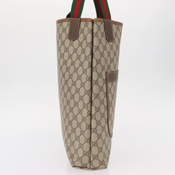 GUCCI GG Supreme Web Sherry Line Tote Bag PVC Beige Gold 89 02 003 Auth 151453