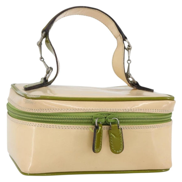 GUCCI Vanity Hand Pouch Patent leather Beige 032 1705 0141 Auth 151455