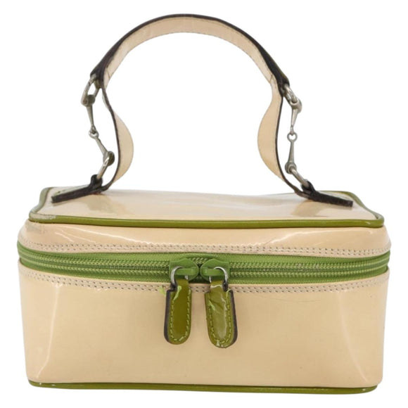 GUCCI Vanity Hand Pouch Patent leather Beige 032 1705 0141 Auth 151455