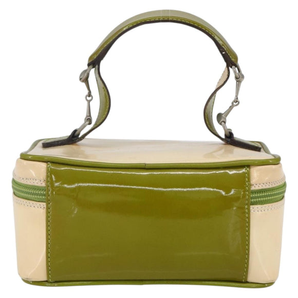 GUCCI Vanity Hand Pouch Patent leather Beige 032 1705 0141 Auth 151455