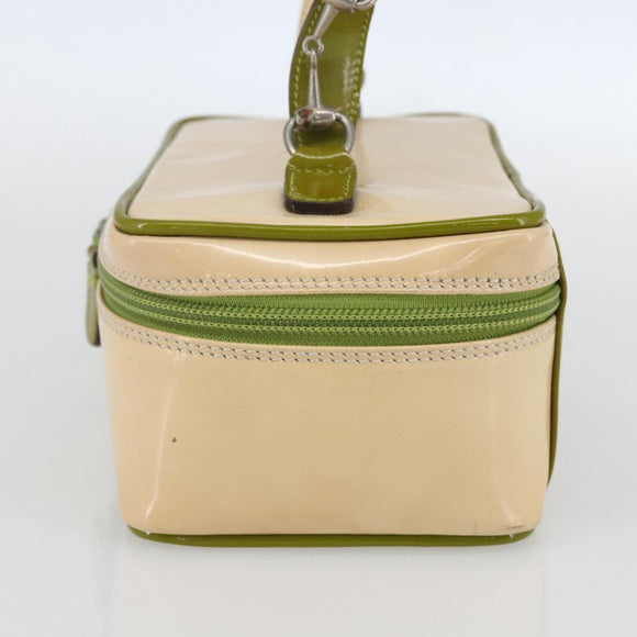 GUCCI Vanity Hand Pouch Patent leather Beige 032 1705 0141 Auth 151455