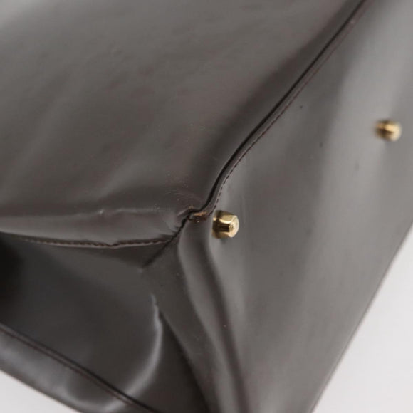 GUCCI Hand Bag Patent leather 2way Brown Gold Auth 151456