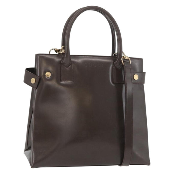 GUCCI Hand Bag Patent leather 2way Brown Gold Auth 151456