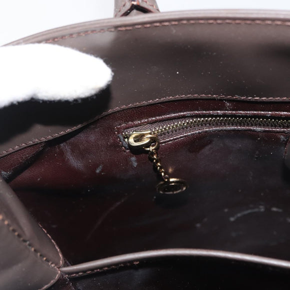 GUCCI Hand Bag Patent leather 2way Brown Gold Auth 151456