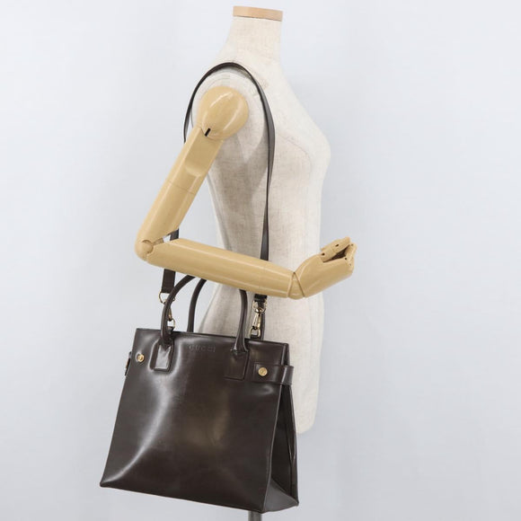 GUCCI Hand Bag Patent leather 2way Brown Gold Auth 151456