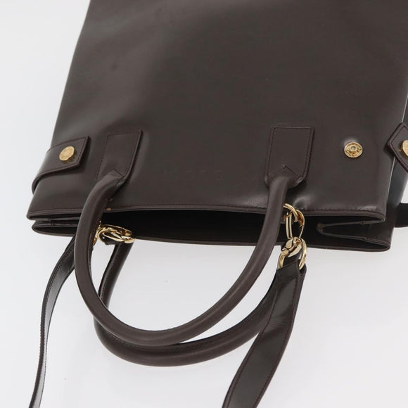 GUCCI Hand Bag Patent leather 2way Brown Gold Auth 151456