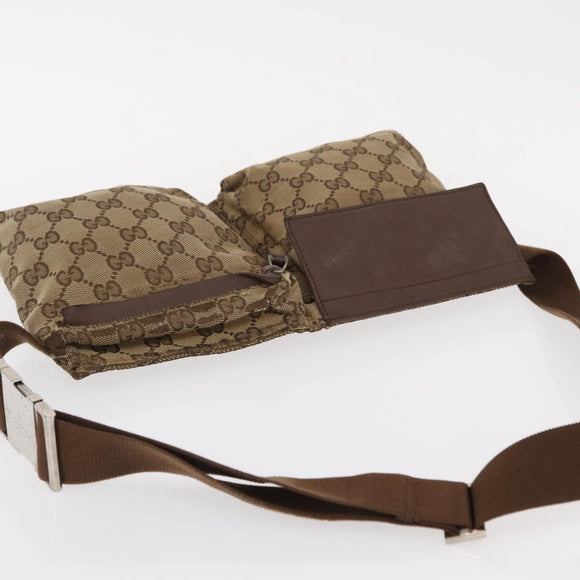 GUCCI GG Canvas Waist bag Beige Silver 28566 Auth 151457