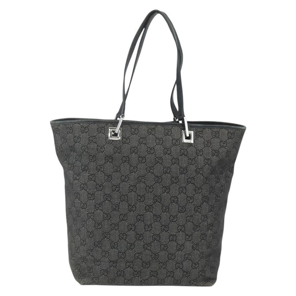 GUCCI GG Canvas Tote Bag Black Silver 31243 Auth 151463