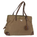 PRADA Shoulder Bag Nylon Beige Silver Auth 151464-1