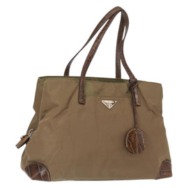 PRADA Shoulder Bag Nylon Beige Silver Auth 151464