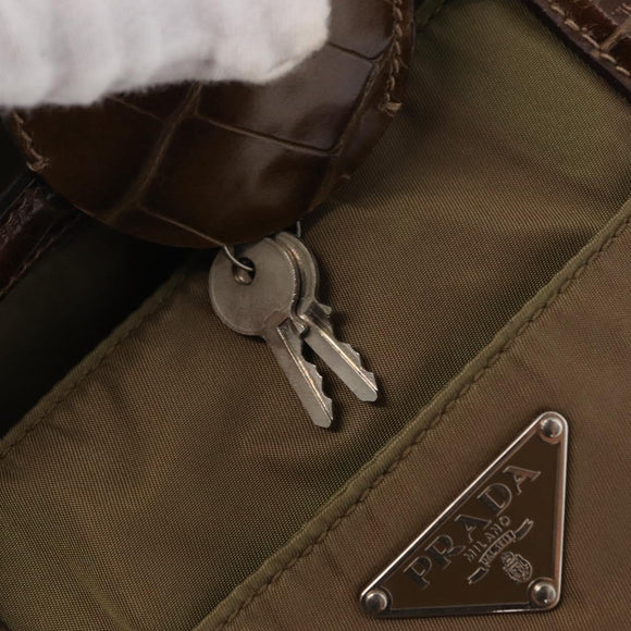 PRADA Shoulder Bag Nylon Beige Silver Auth 151464