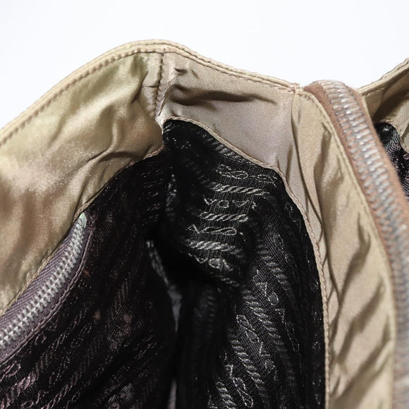 PRADA Shoulder Bag Nylon Beige Silver Auth 151464