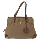 PRADA Shoulder Bag Nylon Beige Silver Auth 151464-13