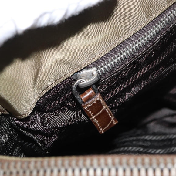 PRADA Shoulder Bag Nylon Beige Silver Auth 151464