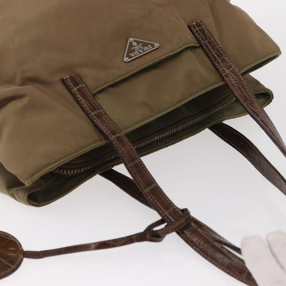 PRADA Shoulder Bag Nylon Beige Silver Auth 151464