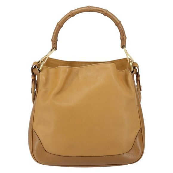 GUCCI Bamboo Shoulder Bag Leather 2way Beige Gold 001 4095 Auth 151465