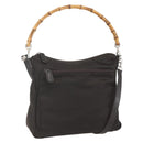 GUCCI Bamboo Shoulder Bag Nylon 2way Brown Silver Auth 151470-1