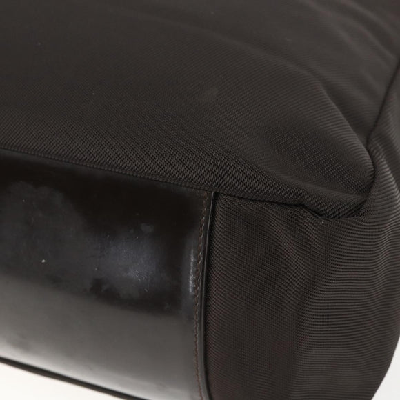 GUCCI Bamboo Shoulder Bag Nylon 2way Brown Silver Auth 151470